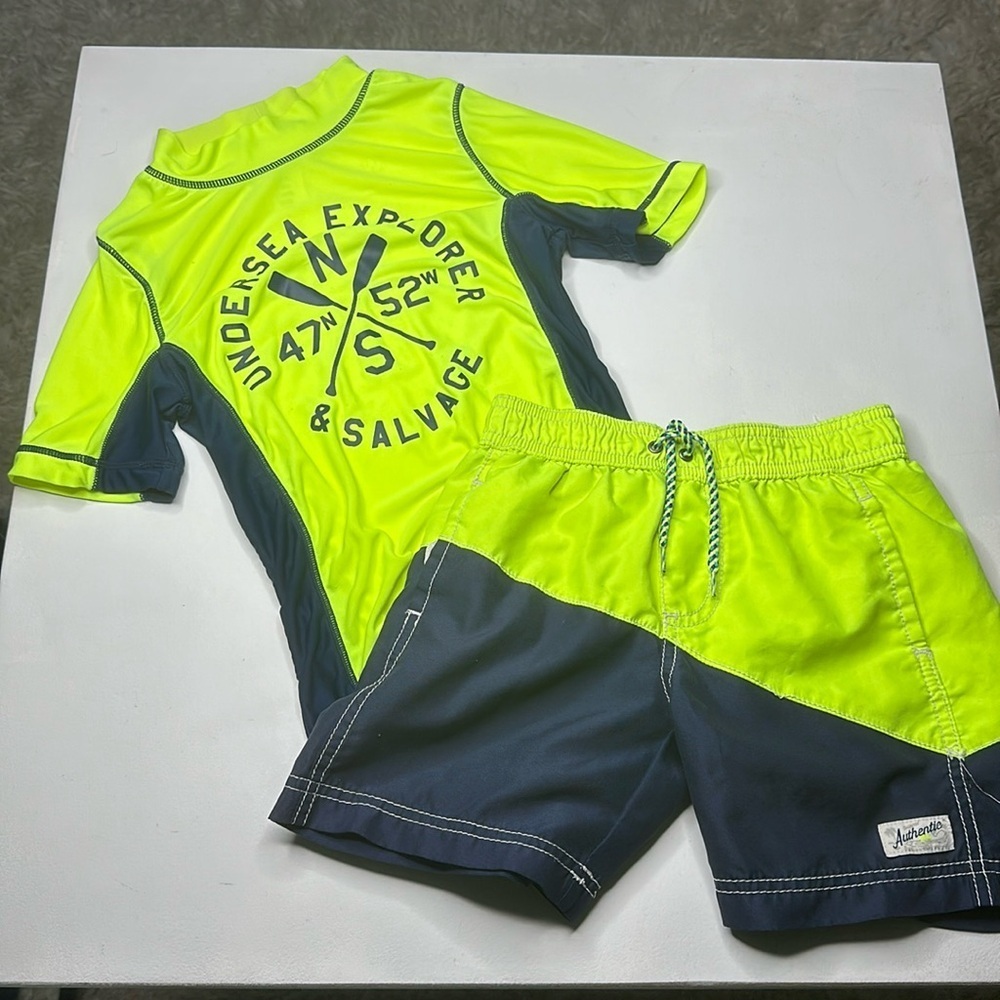 Carter's Neon Yellow and Navy Boys Rash Guard Swim Set